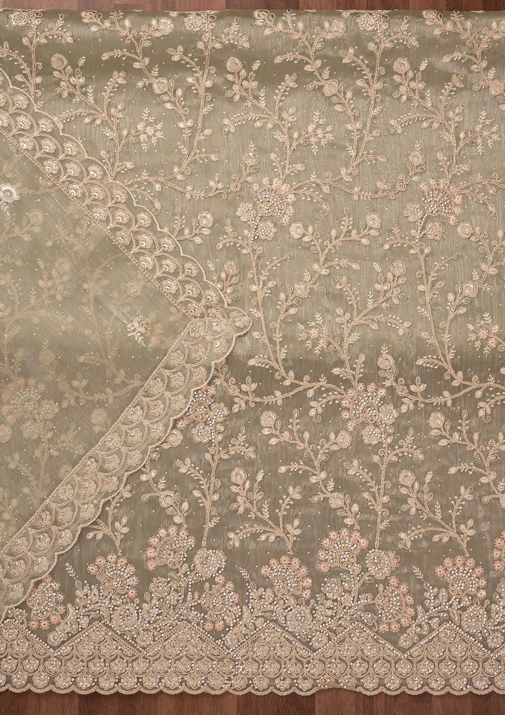 Pista Green Zariwork Semi Crepe Unstitched Salwar Suit