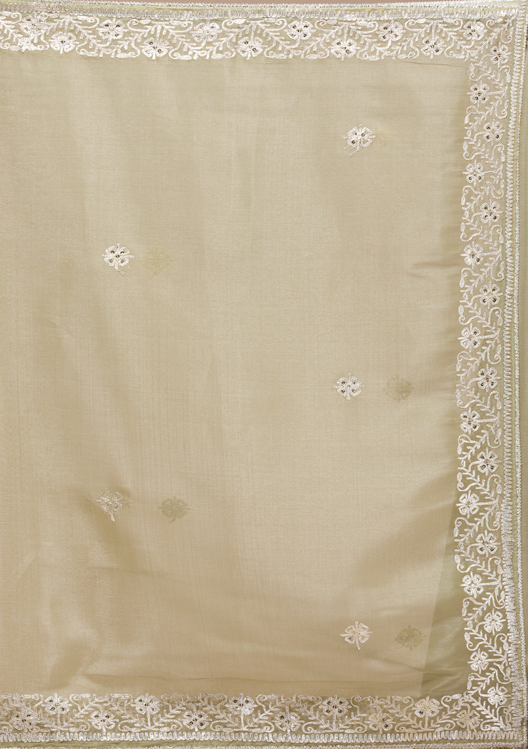 Pista Green Zariwork Semi Crepe Saree