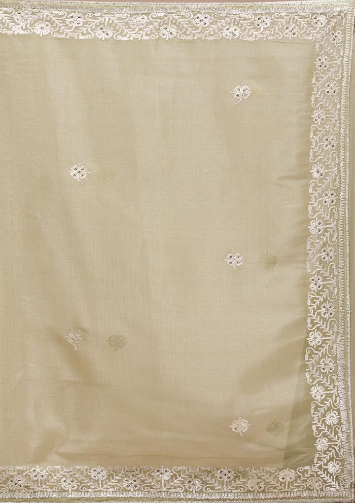 Pista Green Zariwork Semi Crepe Saree