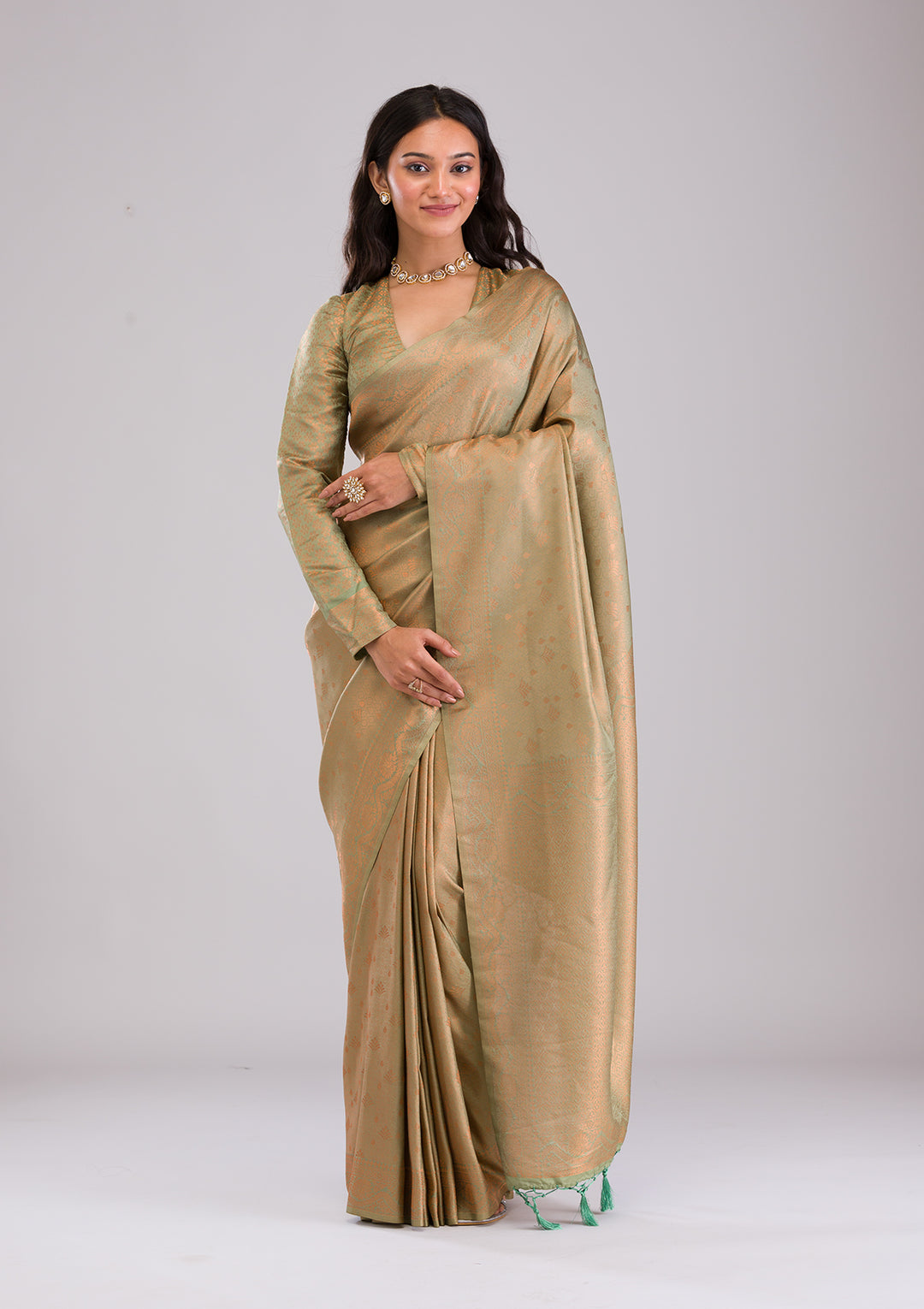 Pista Green Zariwork Soft Silk Saree