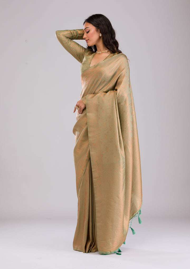 Pista Green Zariwork Soft Silk Saree