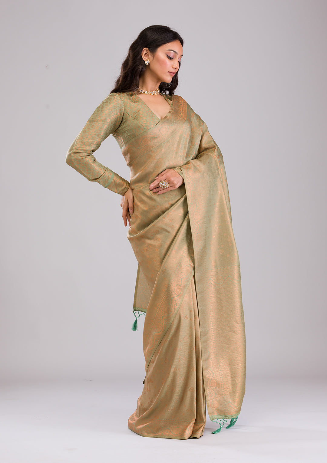 Pista Green Zariwork Soft Silk Saree