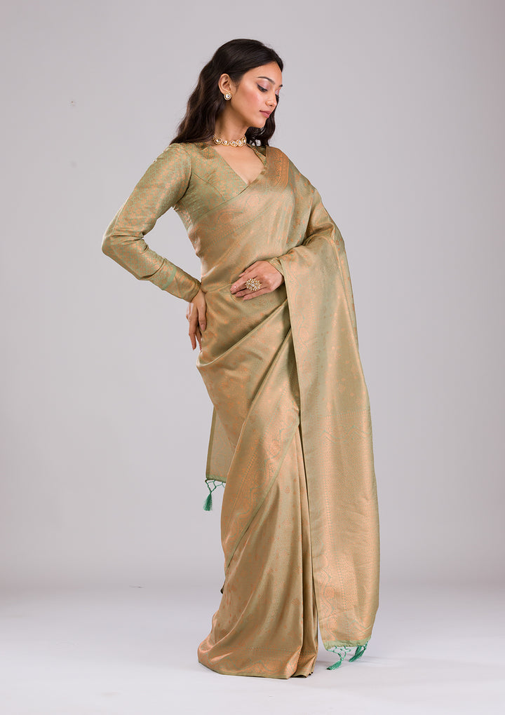 Pista Green Zariwork Soft Silk Saree