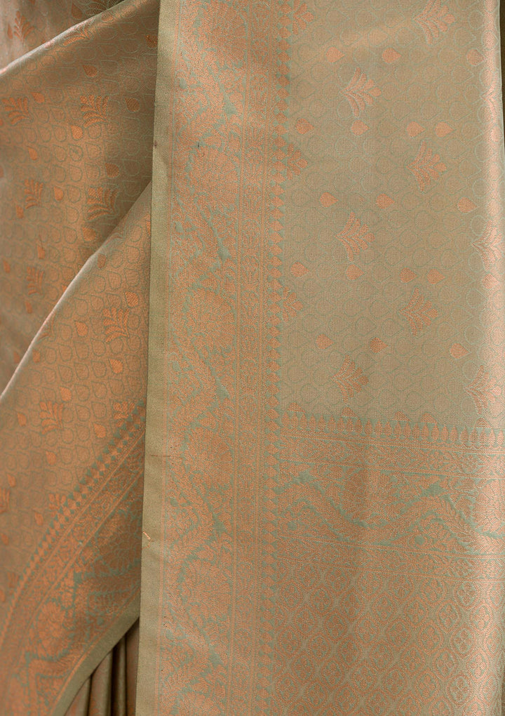 Pista Green Zariwork Soft Silk Saree
