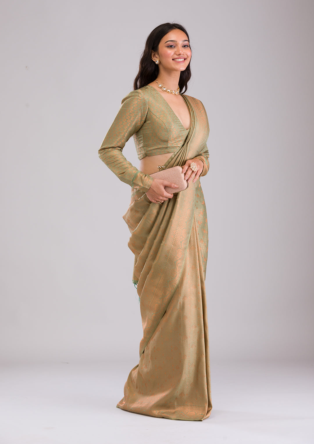 Pista Green Zariwork Soft Silk Saree