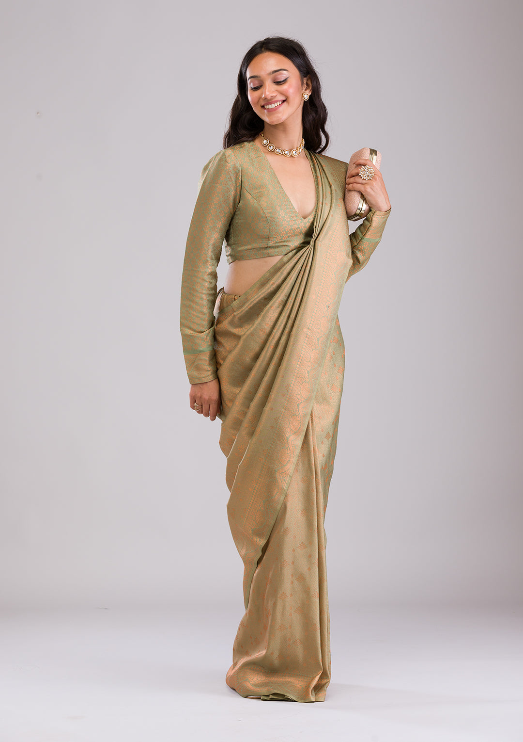 Pista Green Zariwork Soft Silk Saree