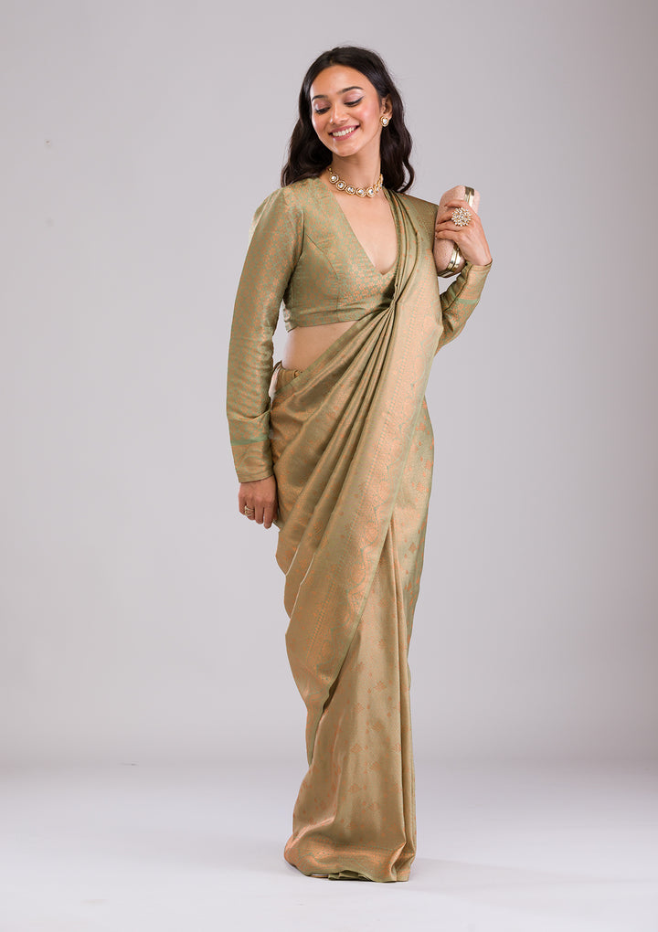 Pista Green Zariwork Soft Silk Saree