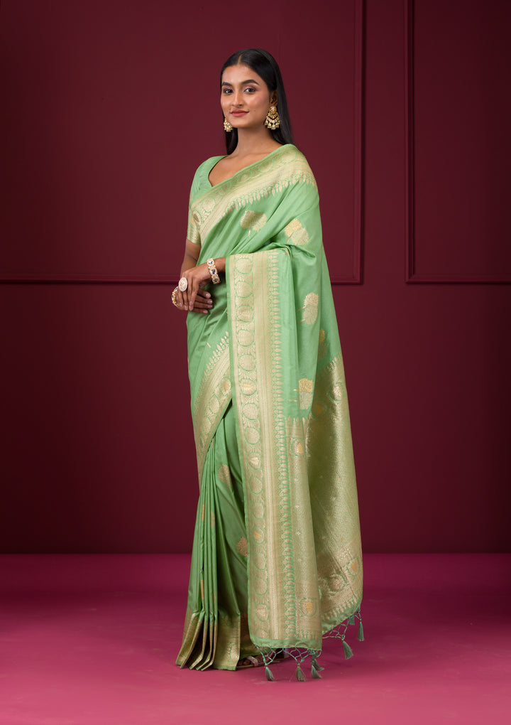 Pista Green Zariwork Soft Silk Saree