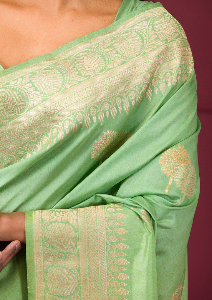 Pista Green Zariwork Soft Silk Saree