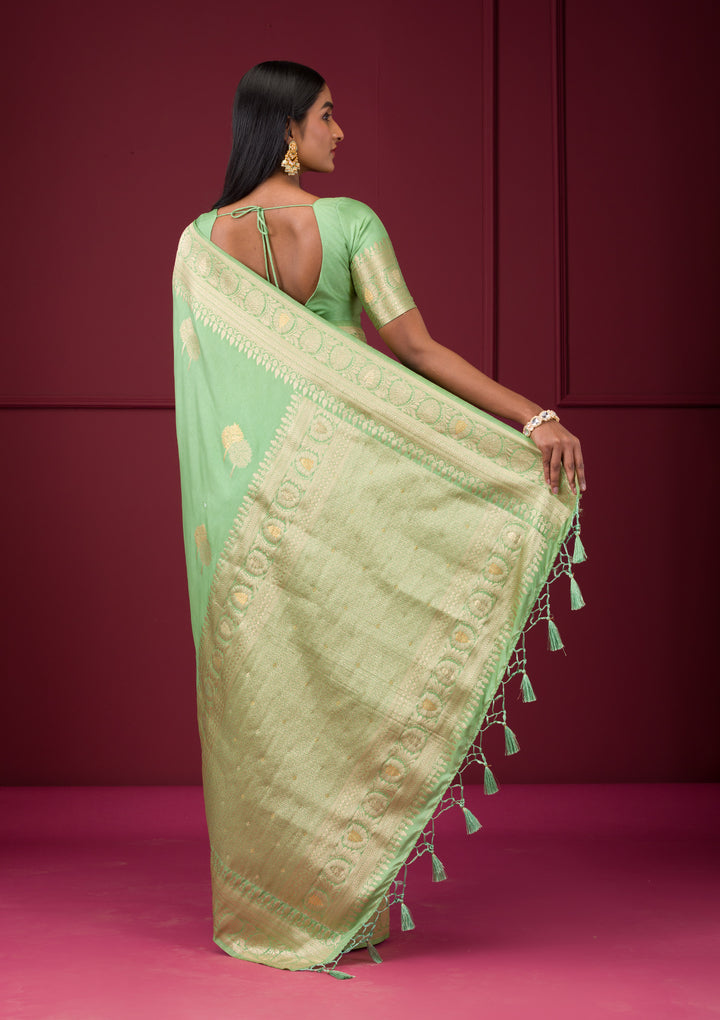 Pista Green Zariwork Soft Silk Saree