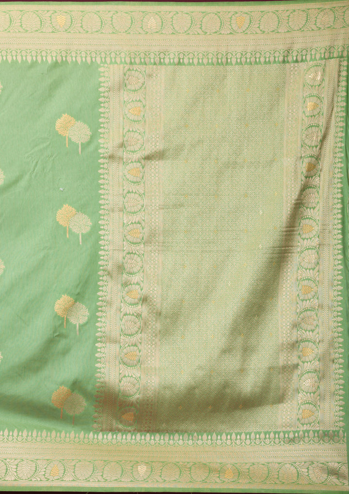 Pista Green Zariwork Soft Silk Saree