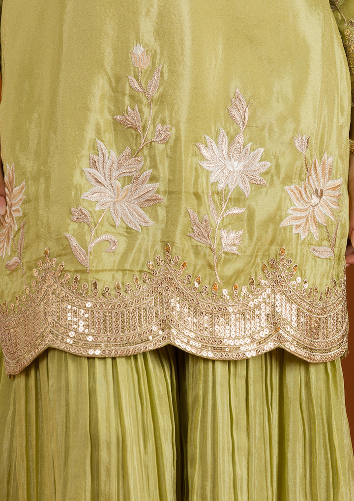Pista Green Zariwork Tissue Readymade Salwar Suit