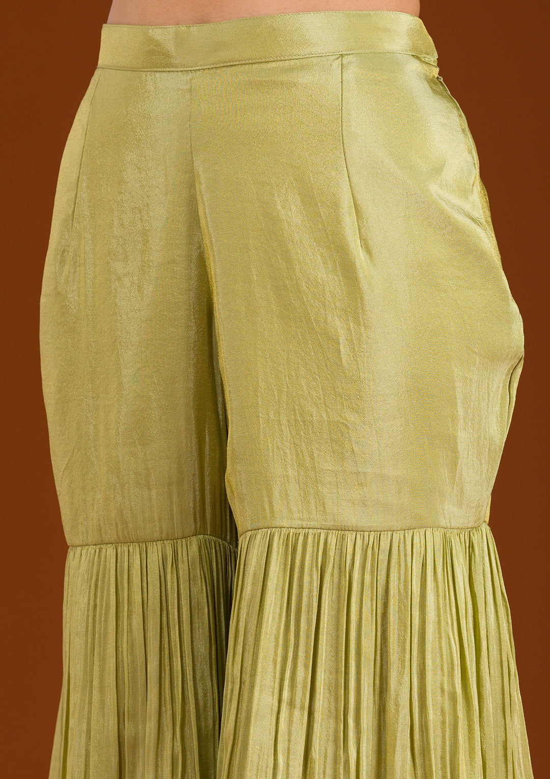 Pista Green Zariwork Tissue Readymade Salwar Suit