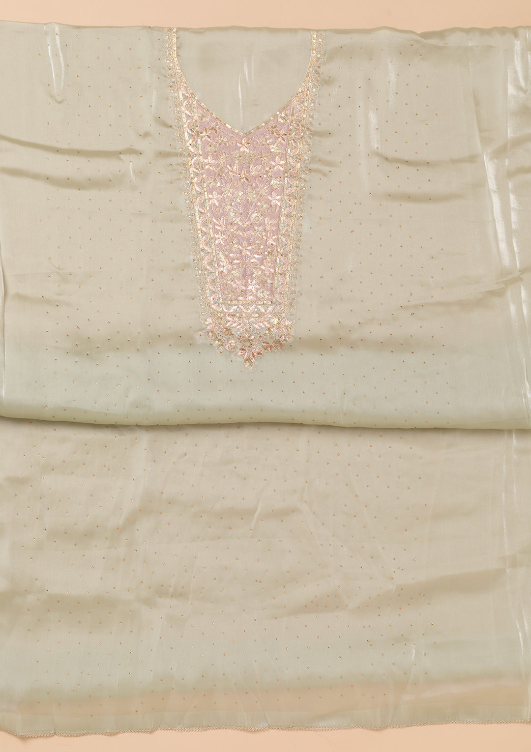 Pista Green Zariwork Tissue Unstitched Salwar Suit