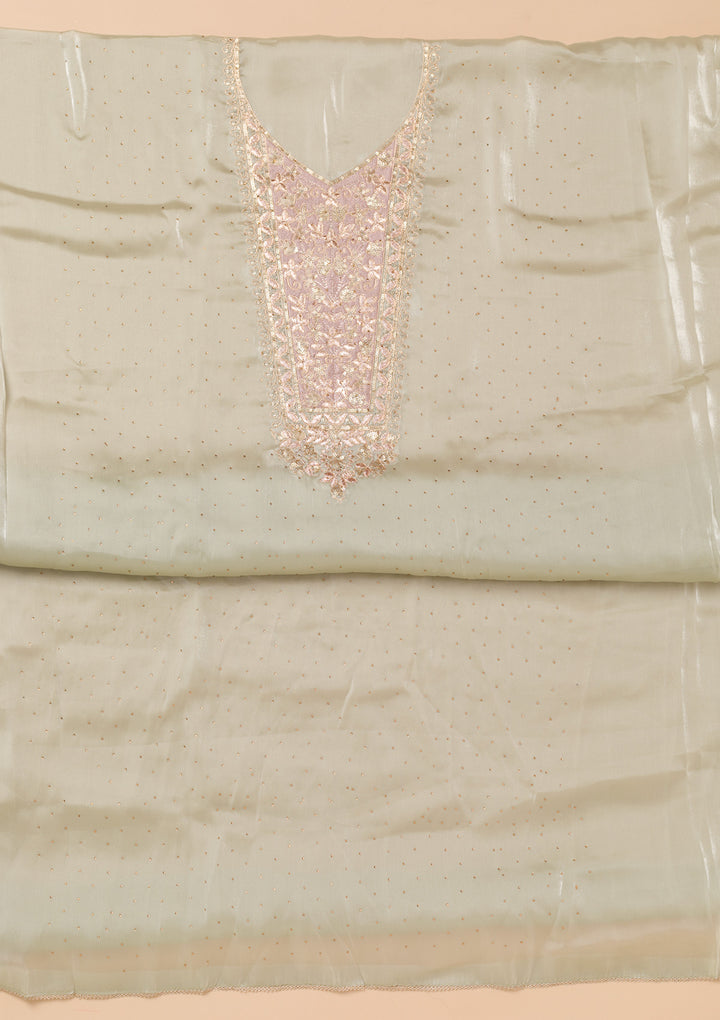 Pista Green Zariwork Tissue Unstitched Salwar Suit