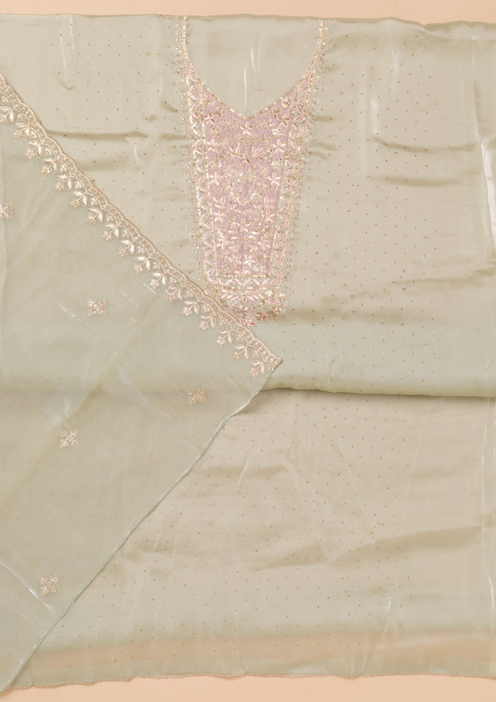 Pista Green Zariwork Tissue Unstitched Salwar Suit
