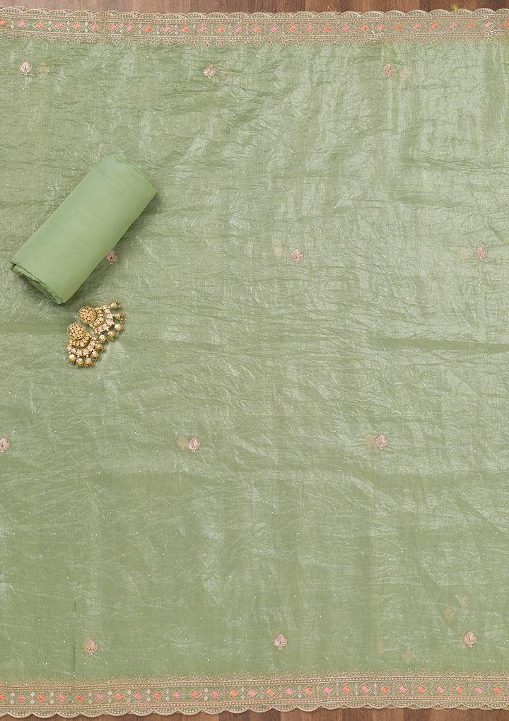 Pista Green Zariwork Tissue Unstitched Salwar Suit