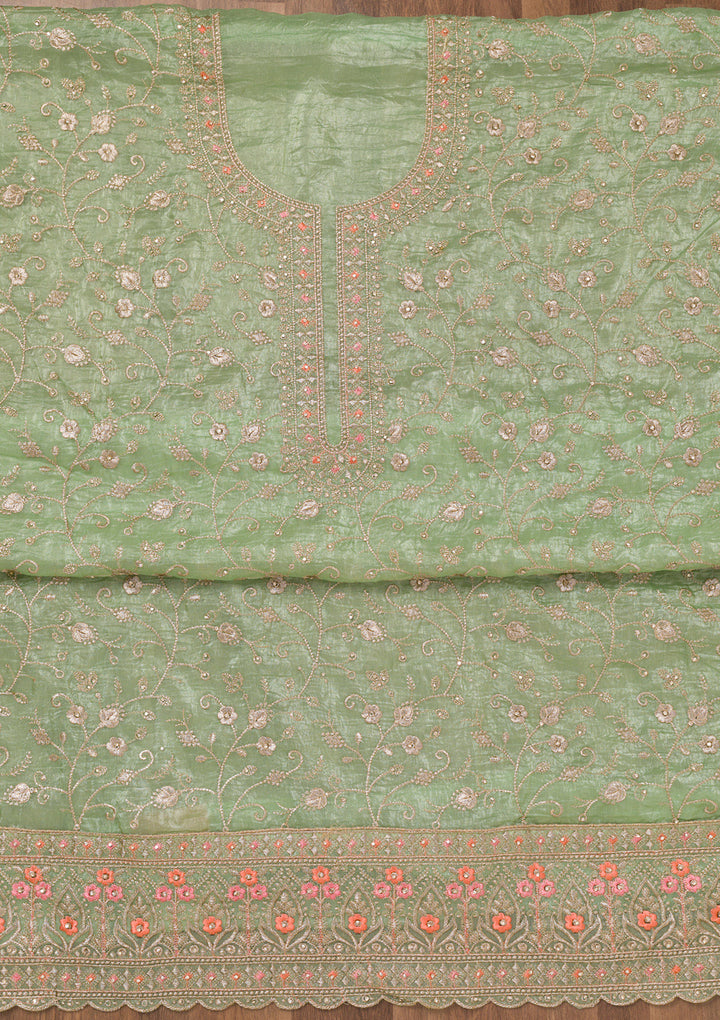 Pista Green Zariwork Tissue Unstitched Salwar Suit
