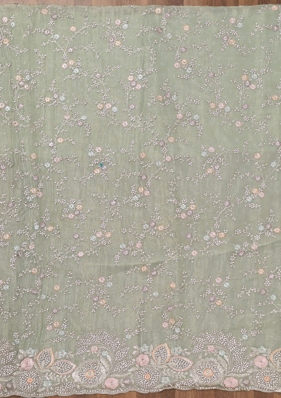 Pista Green Zariwork Tissue Unstitched Salwar Suit
