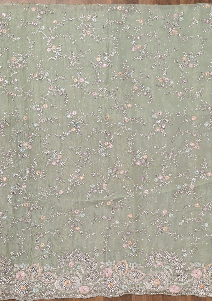 Pista Green Zariwork Tissue Unstitched Salwar Suit