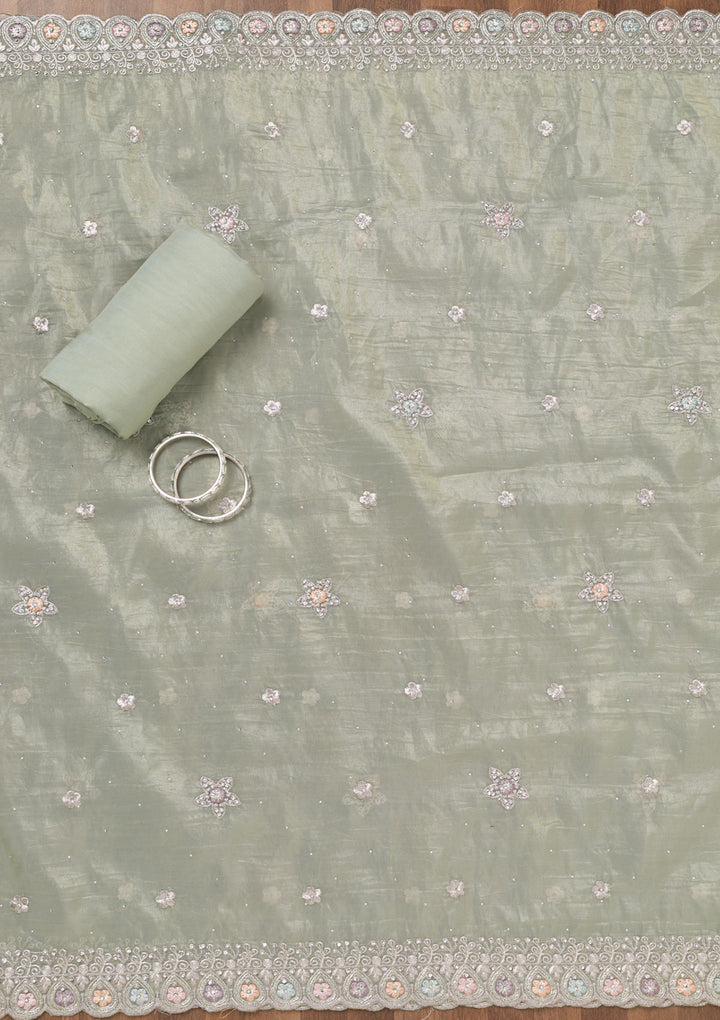 Pista Green Zariwork Tissue Unstitched Salwar Suit