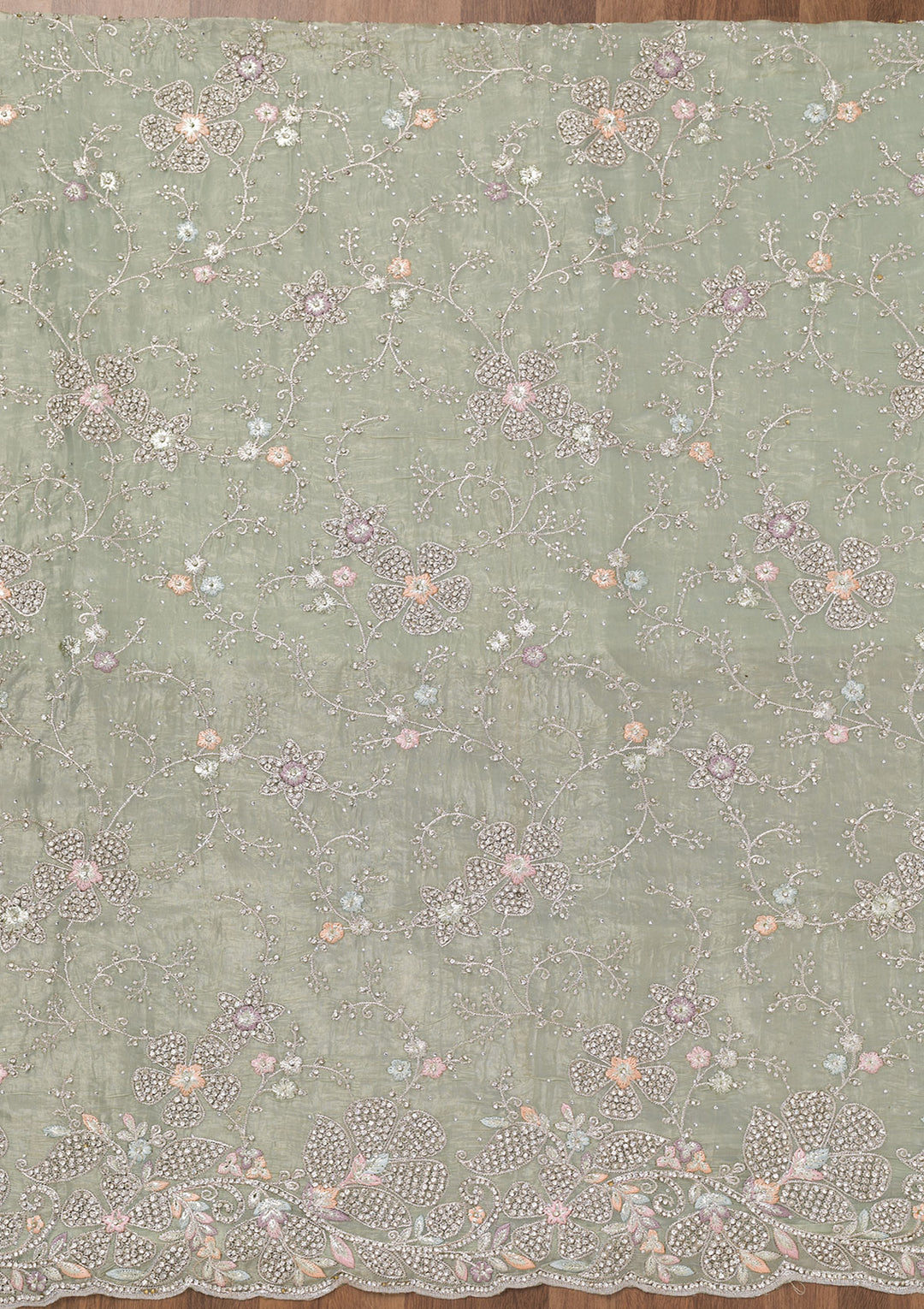 Pista Green Zariwork Tissue Unstitched Salwar Suit