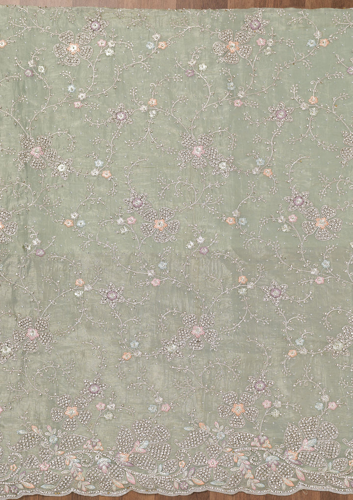 Pista Green Zariwork Tissue Unstitched Salwar Suit