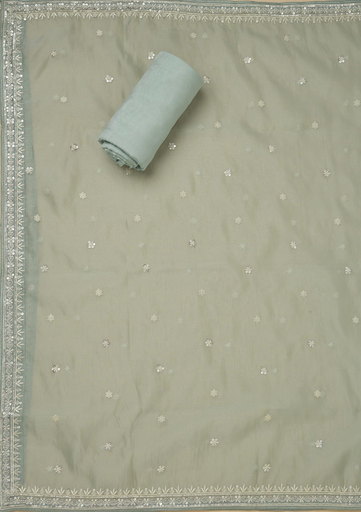 Pista Green Zariwork Tissue Unstitched Salwar Suit