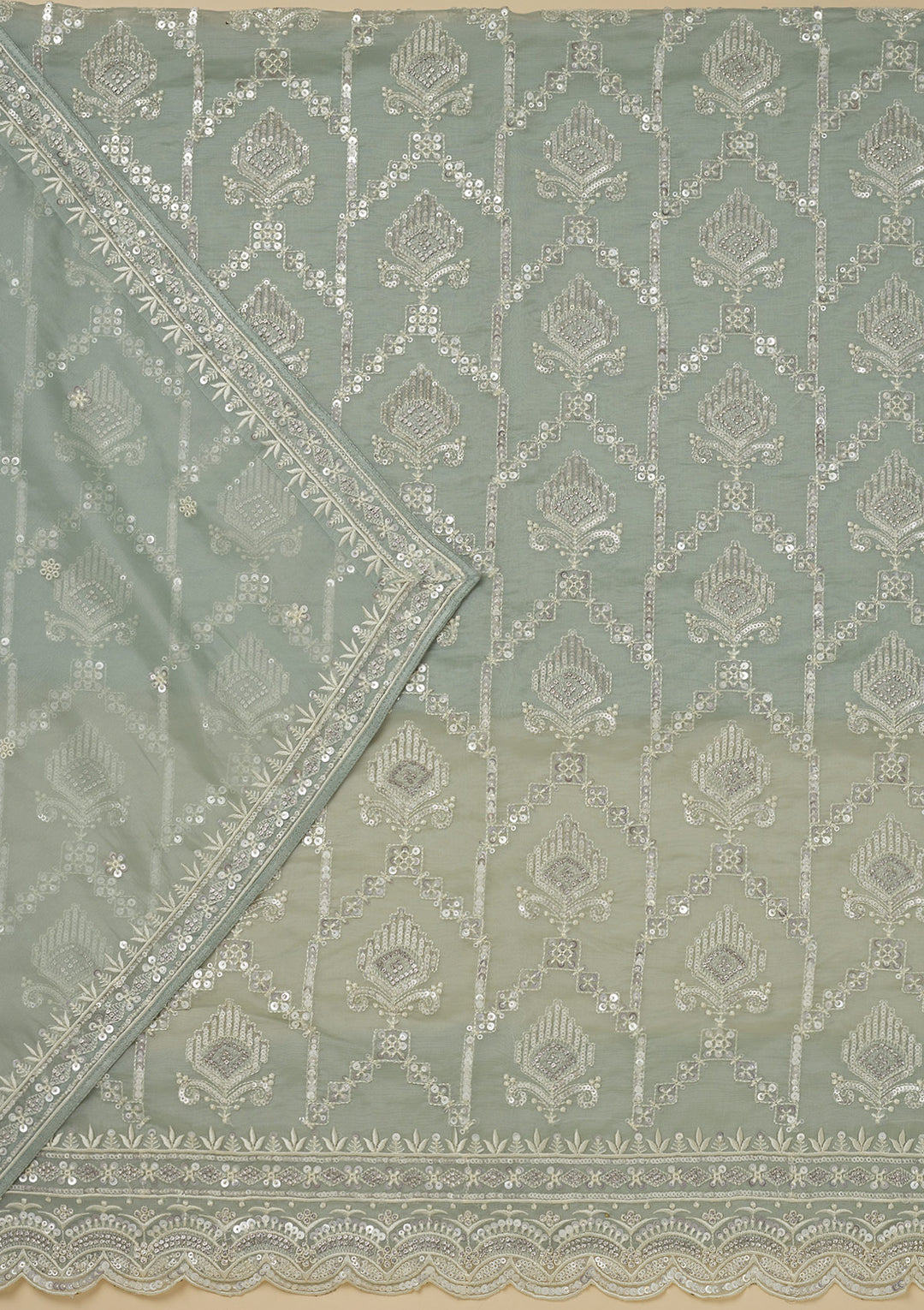 Pista Green Zariwork Tissue Unstitched Salwar Suit