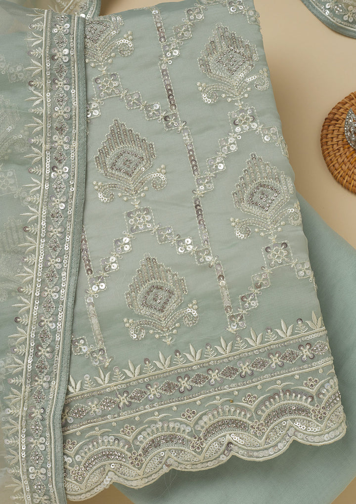 Pista Green Zariwork Tissue Unstitched Salwar Suit