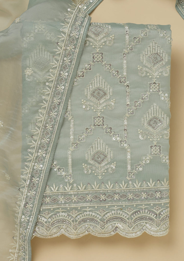 Pista Green Zariwork Tissue Unstitched Salwar Suit
