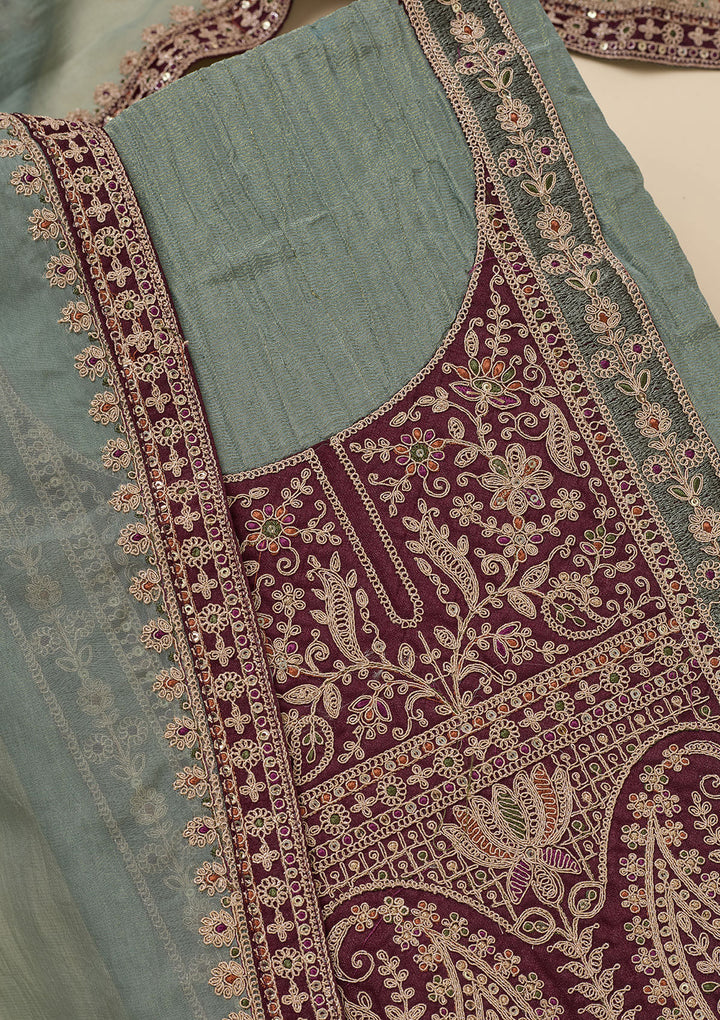 Pista Green Zariwork Tissue Unstitched Salwar Suit