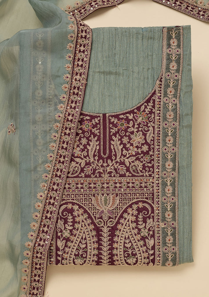 Pista Green Zariwork Tissue Unstitched Salwar Suit