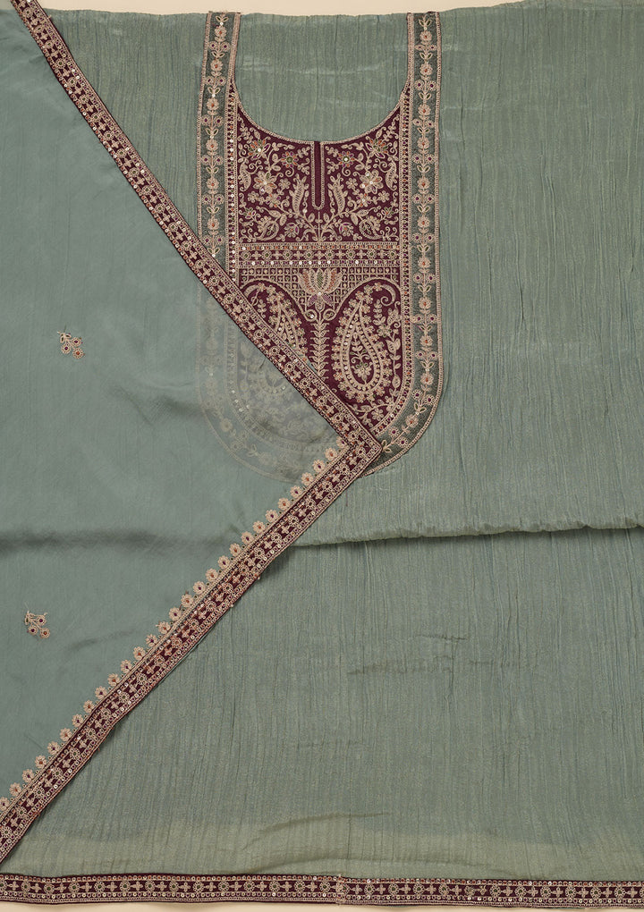 Pista Green Zariwork Tissue Unstitched Salwar Suit