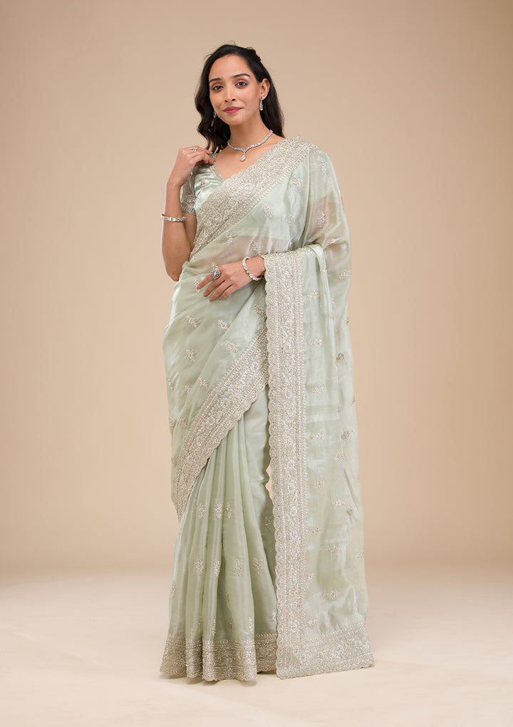 Pista Green Zariwork Tissue Saree