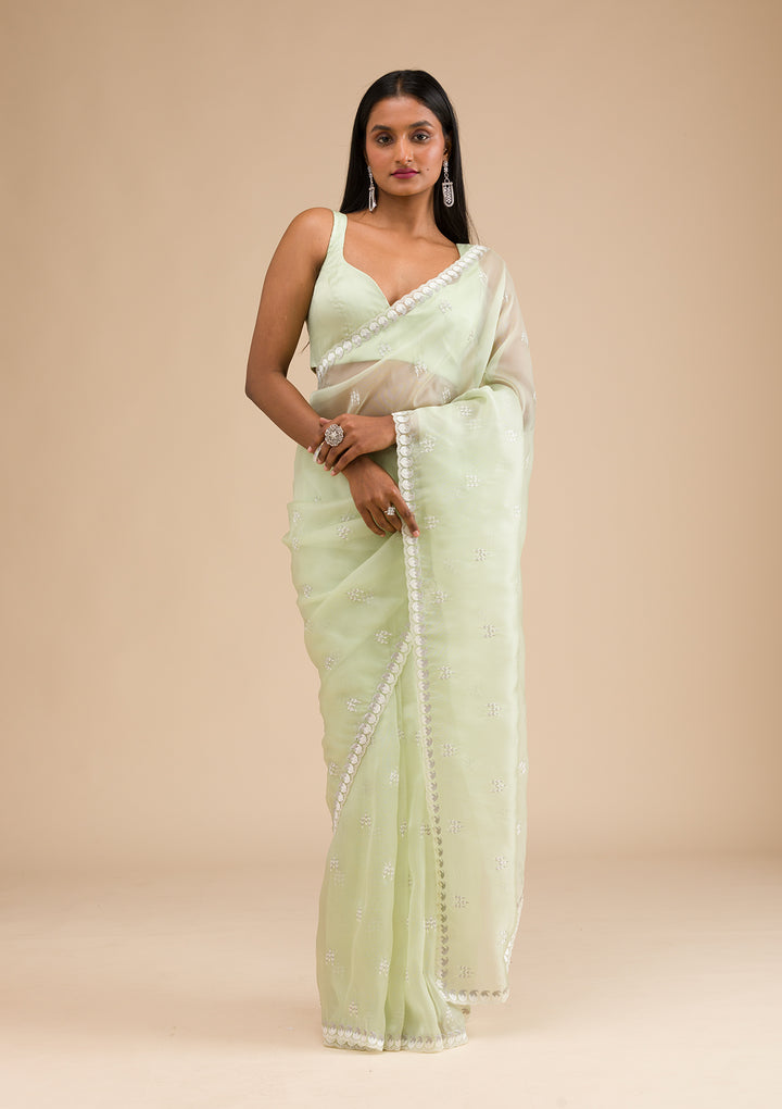 Pista Green Zariwork Tissue Saree