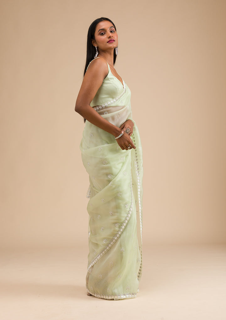 Pista Green Zariwork Tissue Saree