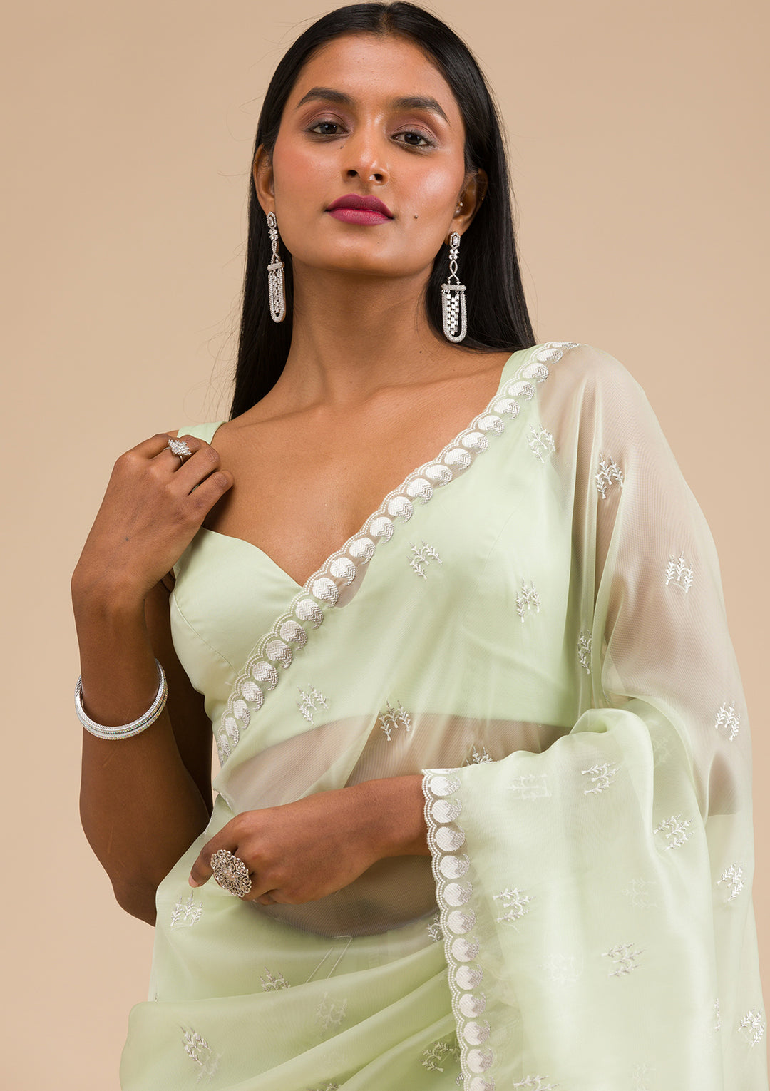 Pista Green Zariwork Tissue Saree
