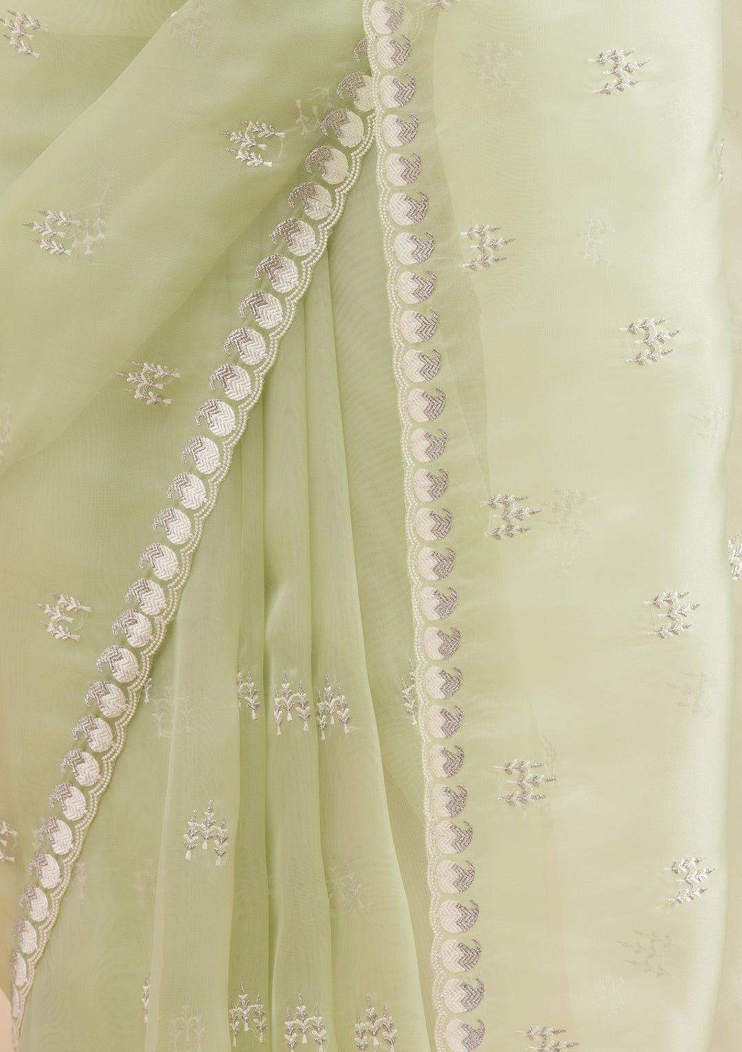 Pista Green Zariwork Tissue Saree