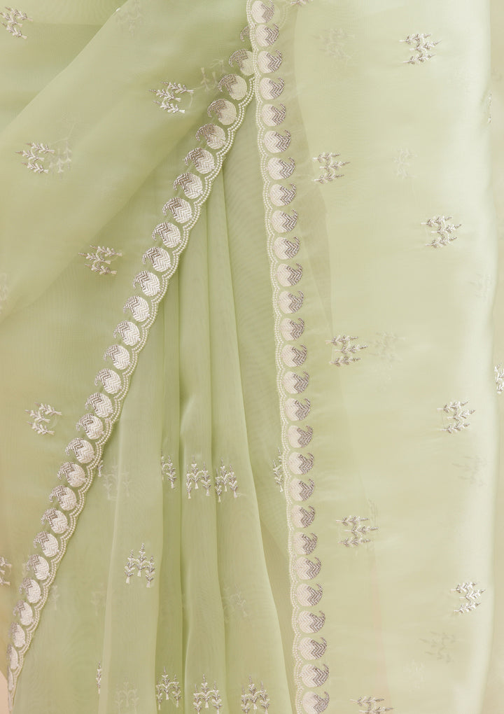 Pista Green Zariwork Tissue Saree