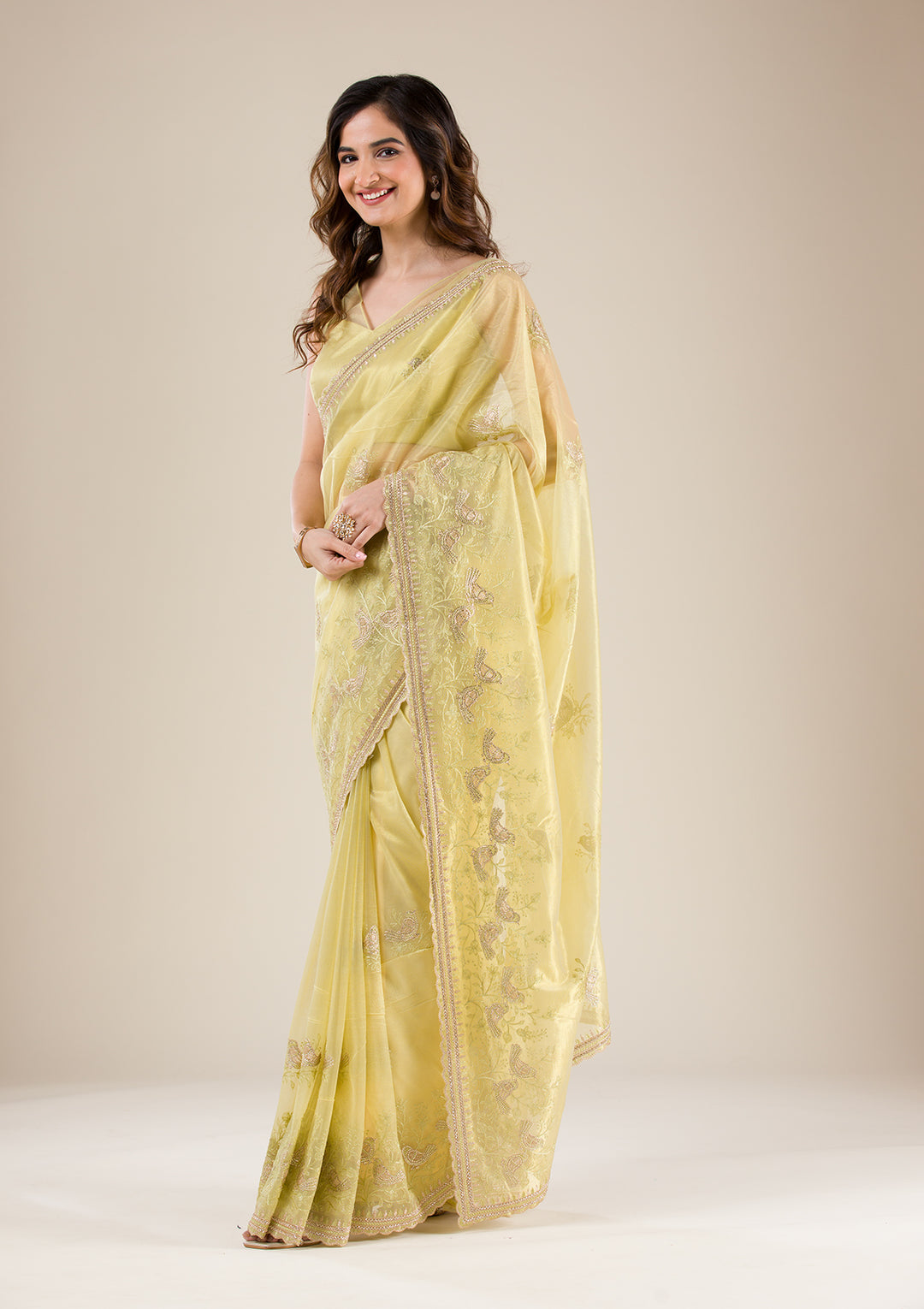 Pista Green Zariwork Tissue Saree