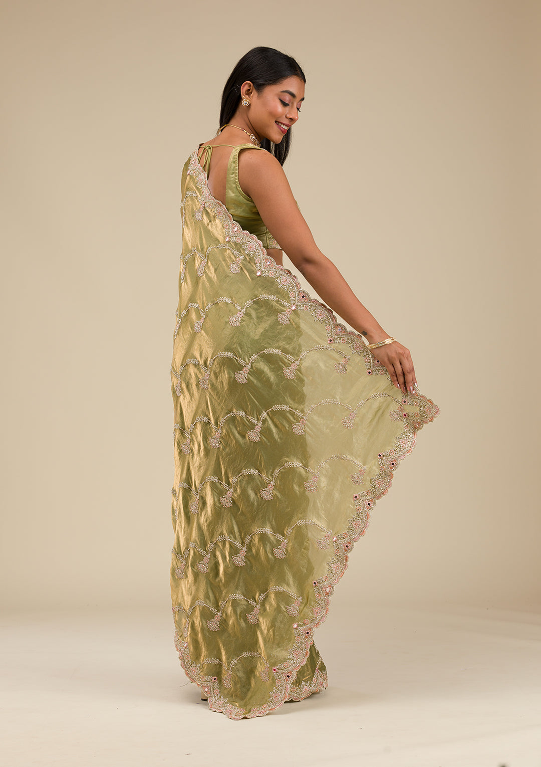 Pista Green Zariwork Tissue Saree