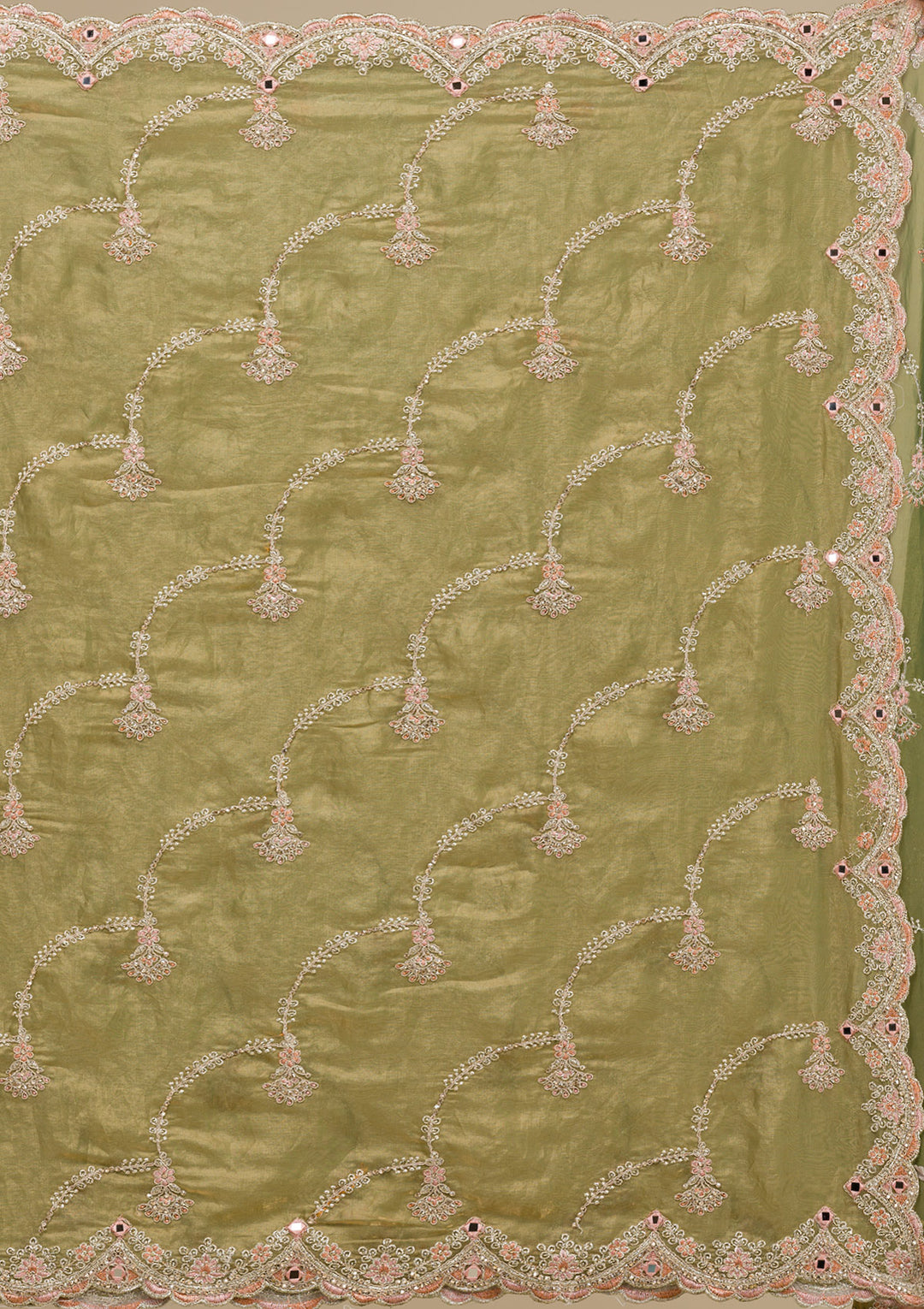 Pista Green Zariwork Tissue Saree