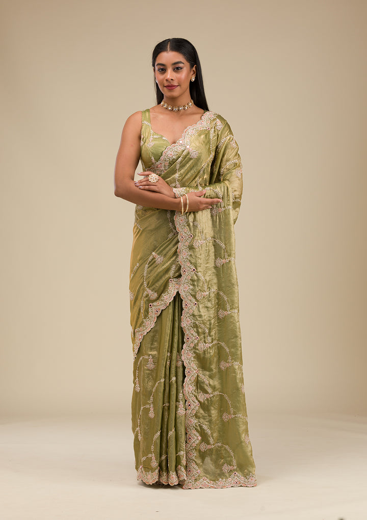 Pista Green Zariwork Tissue Saree