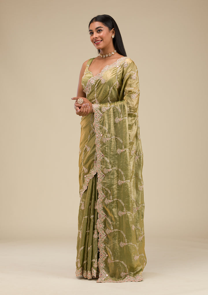 Pista Green Zariwork Tissue Saree