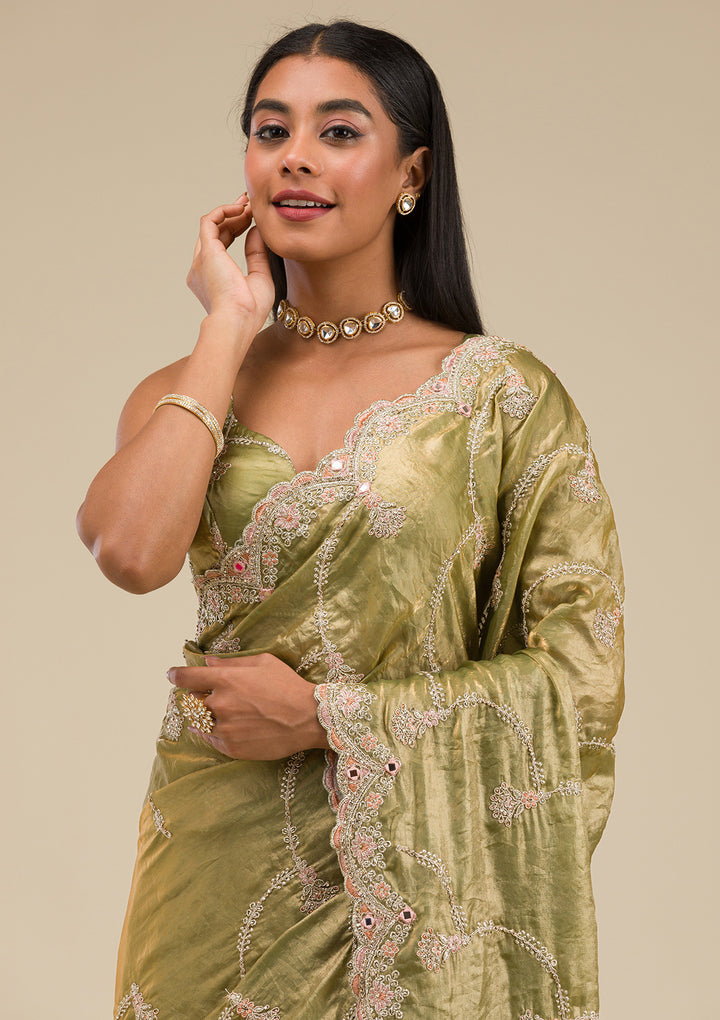 Pista Green Zariwork Tissue Saree