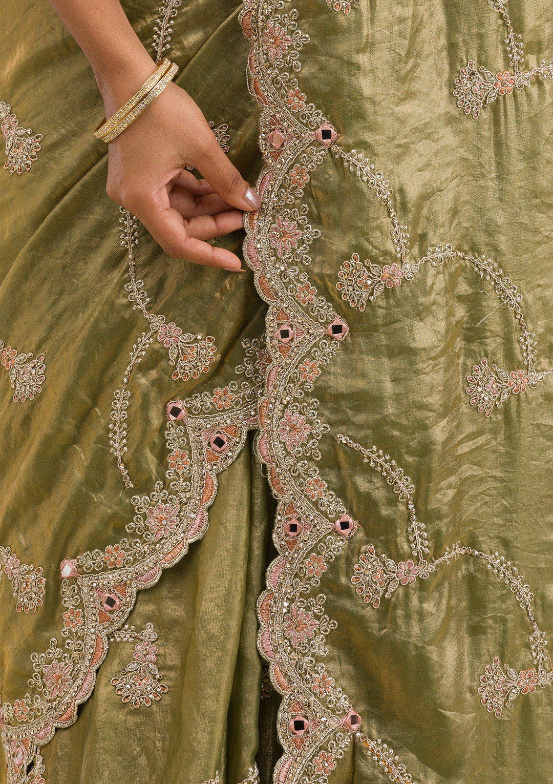 Pista Green Zariwork Tissue Saree