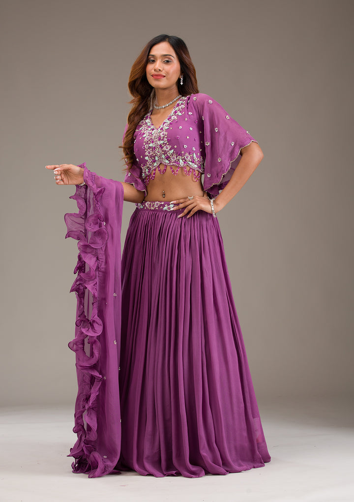 Purple Cutdana Georgette Readymade Lehenga