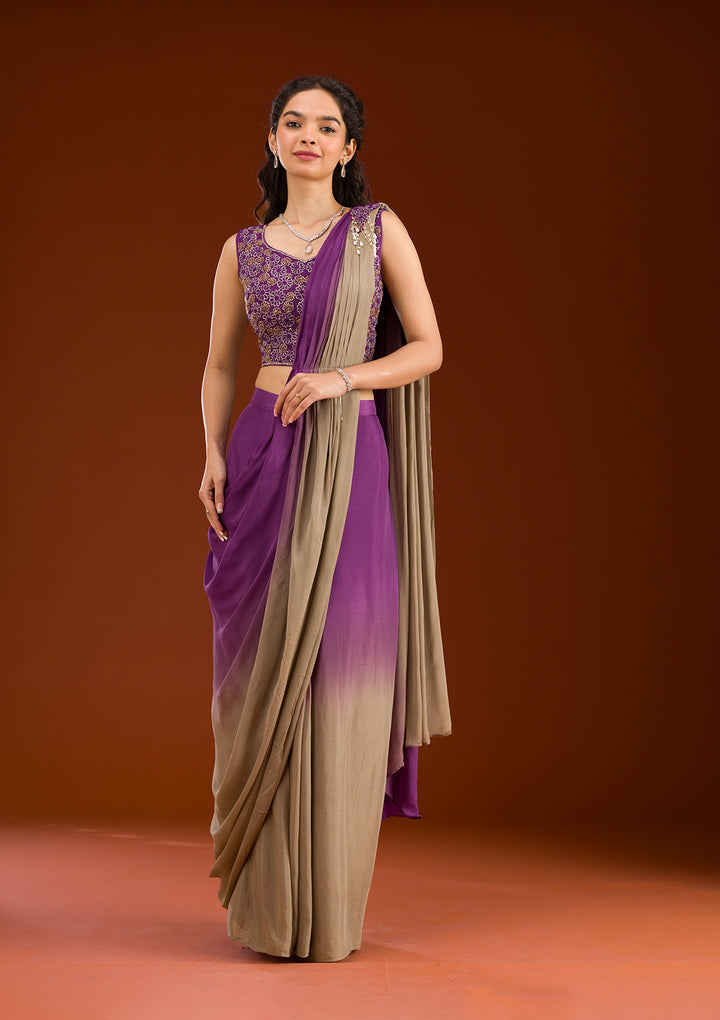 Purple Cutdana Georgette Readymade Saree