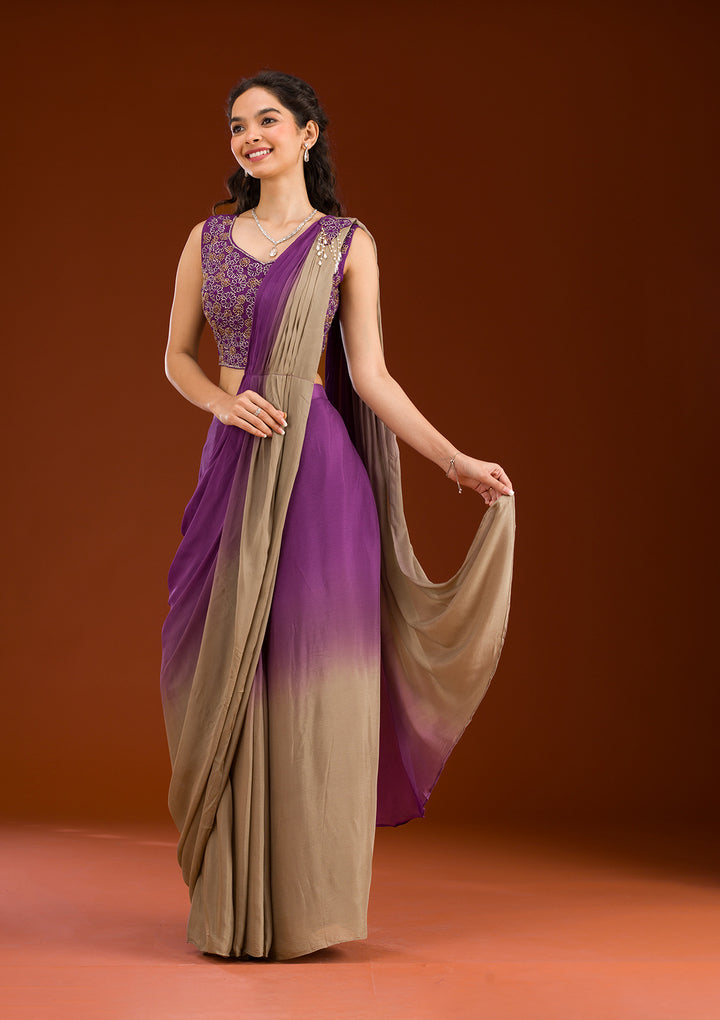 Purple Cutdana Georgette Readymade Saree